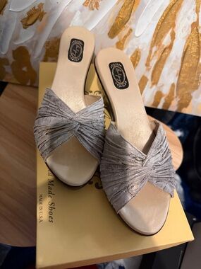Knotted Slide Mules in Light Gray by